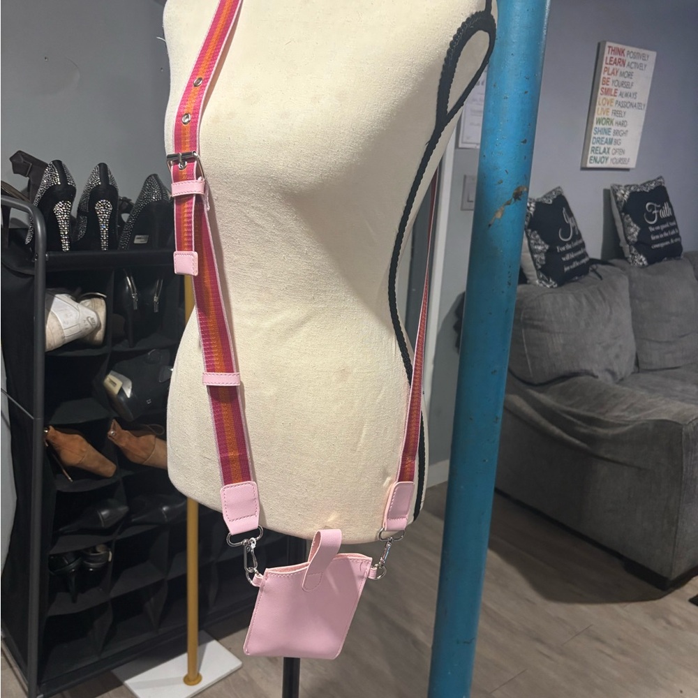 NWOT Pink Crossbody Bag with Multicolor Adjustable Strap for cell phones